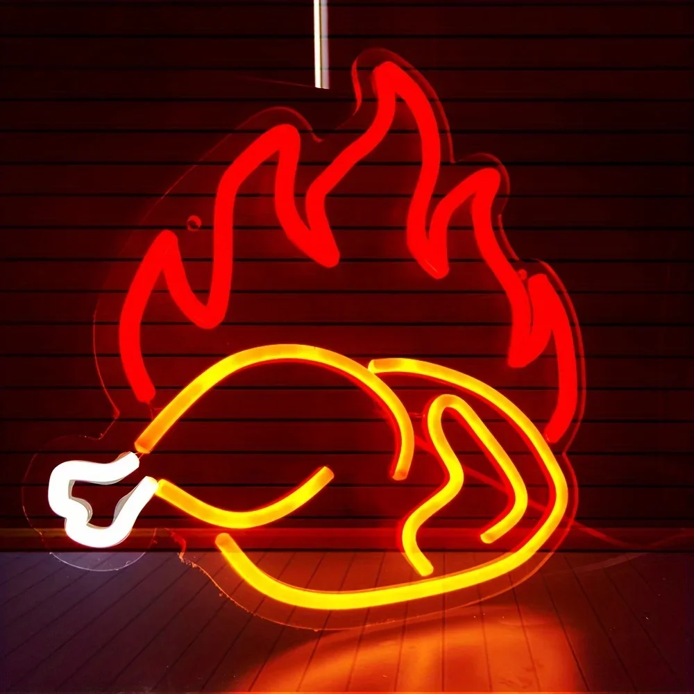 Photography Lighting For Food - Insegna luminosa al neon con pollo
